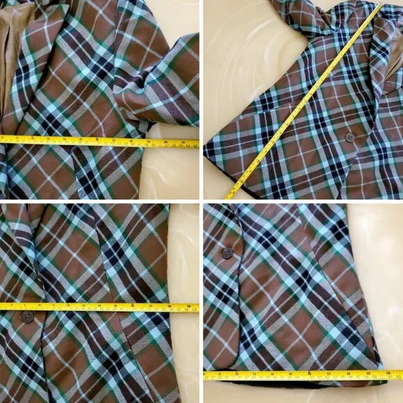 Givenchy Vintage 90's Multi-Color Plaid Women's Wool Blazer Logo Buttons Size 44 - Picture 5 of 16